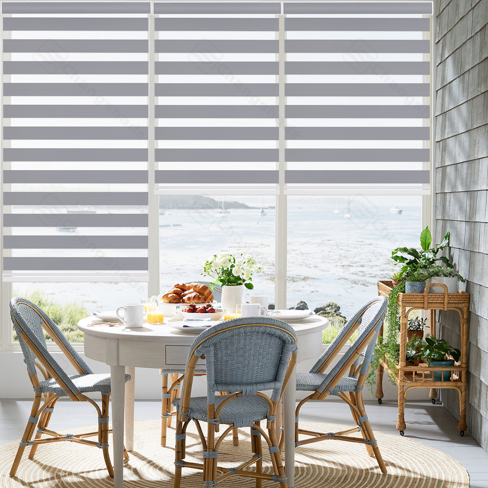 Horizontal Window Shade Blind Zebra Dual Roller Blinds Curtains,Easy to Install