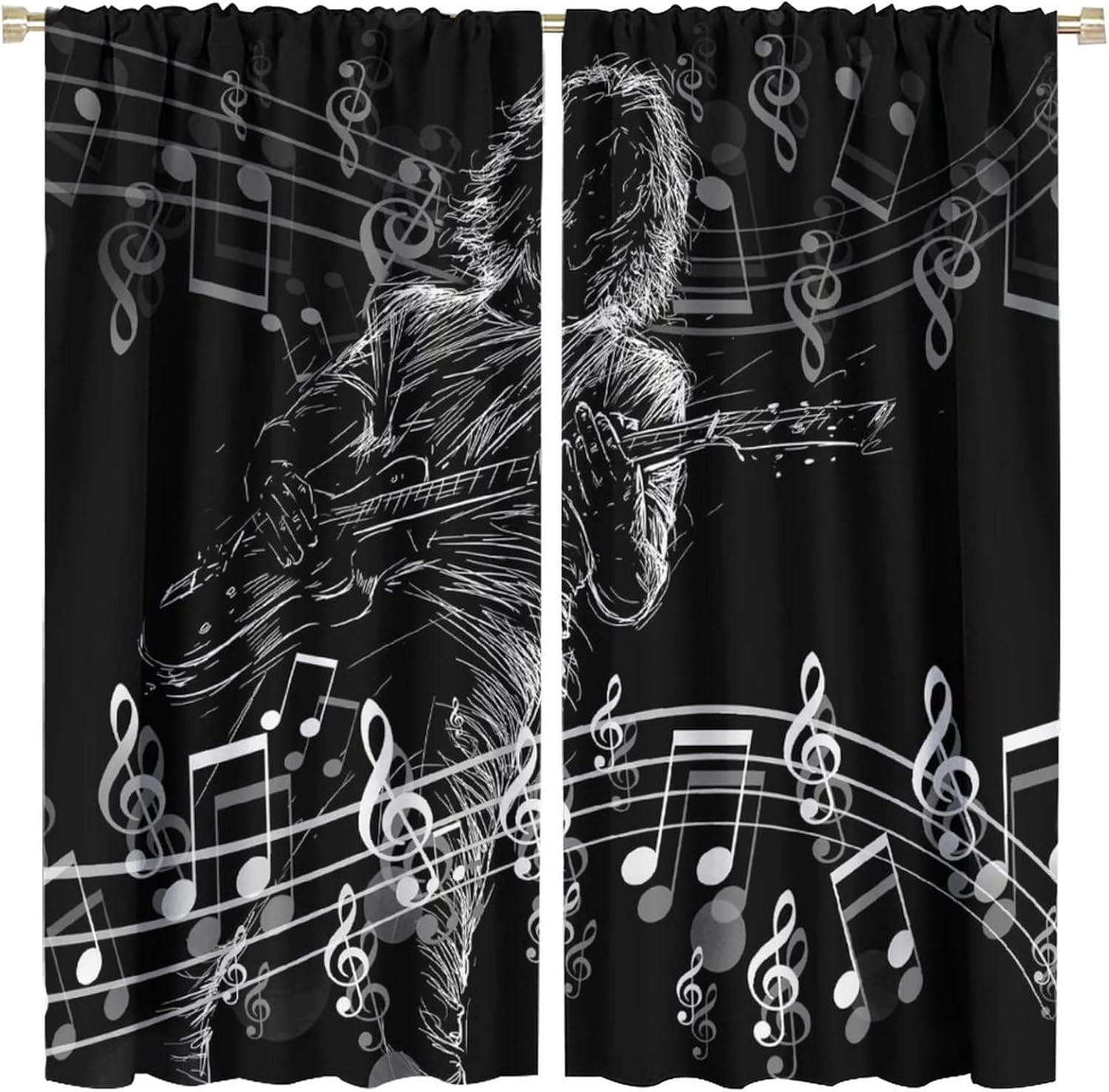 Guitar Music Blackout Curtains,Rock Roll Music Musical Notes Instrument Punk Win