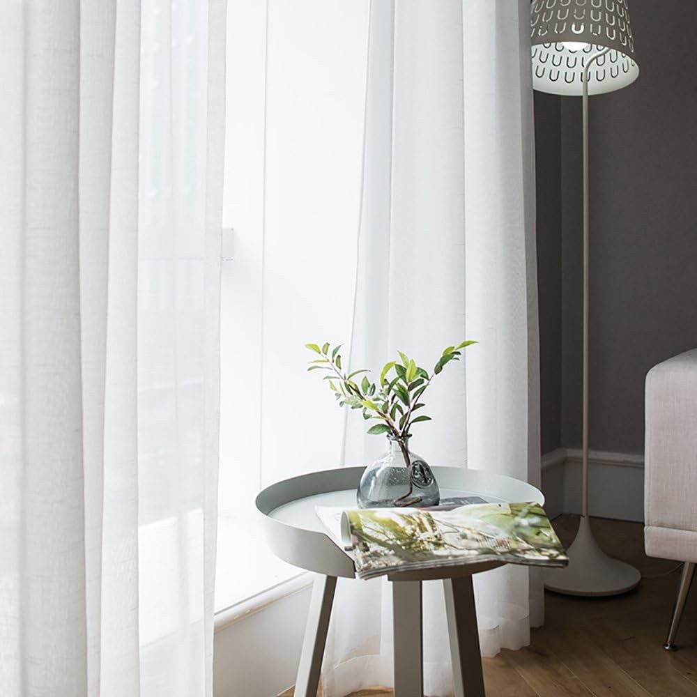MIULEE 2 Panels Solid Color White Sheer Window Curtains Elegant Window Voile