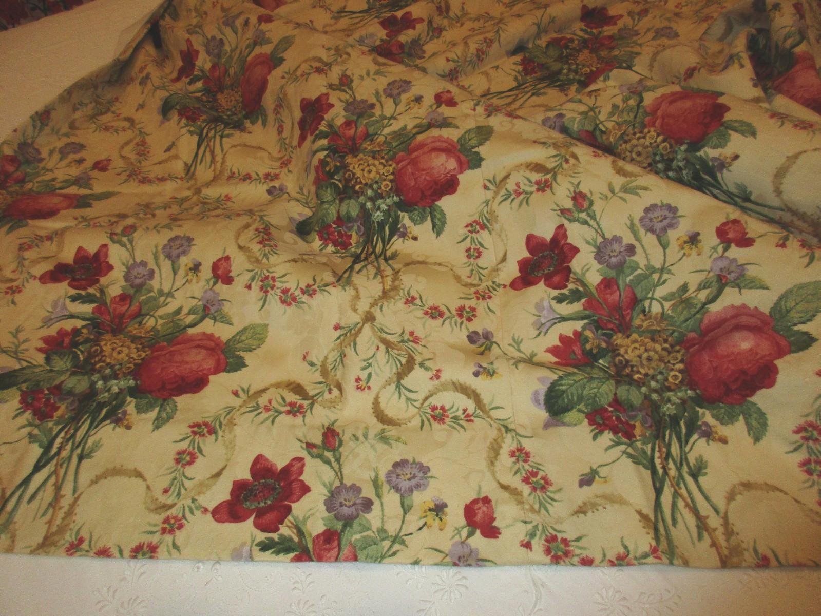 Drapery Pleated Custom/Floral/ Yellow Damask/ Fabric Lined Blackout 50w x 86long