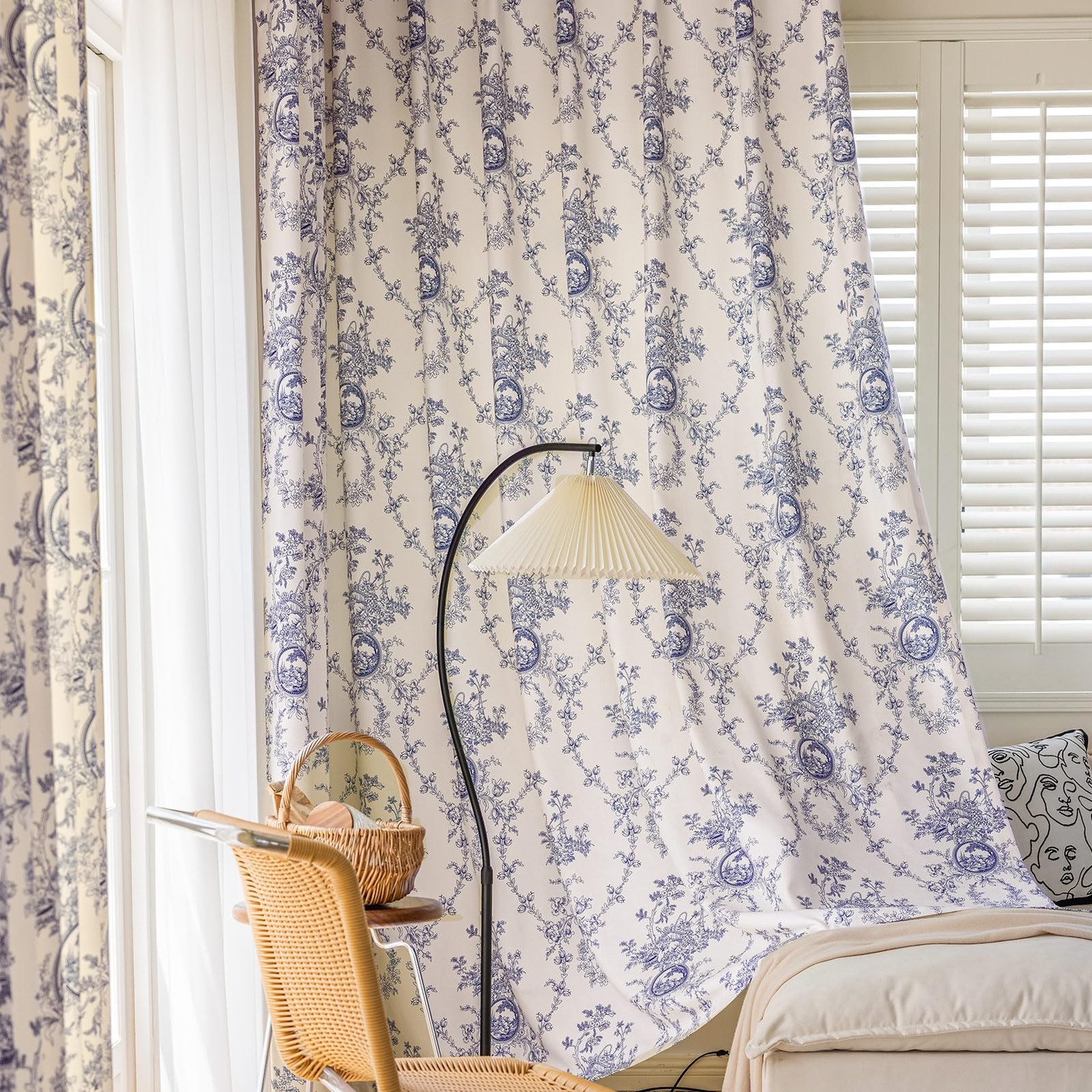 SUOUO Blue and White Floral Chenille Curtains 52″W x 84″L (Pack of 2),