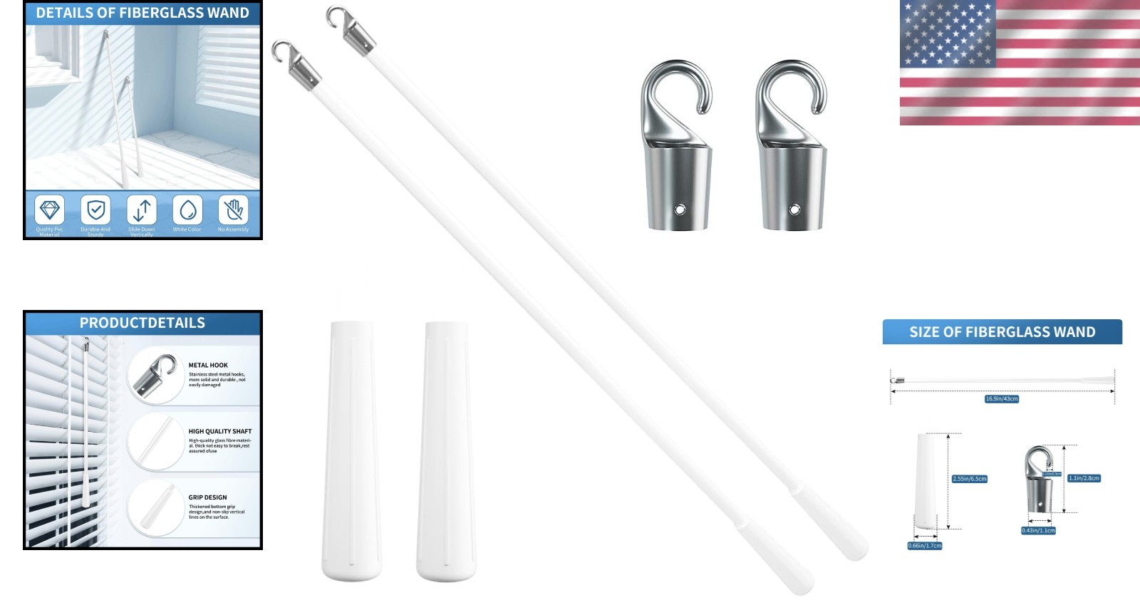 Stylish 17 Inch Fiberglass Blind Wands – Perfect for Various Window Blinds