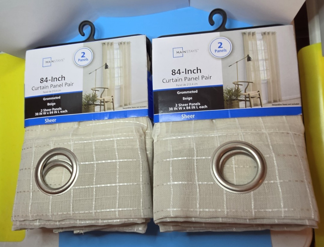 Curtain Panel Pair 2 Sets 84″X38″ Beige Grommeted (4 Panels)