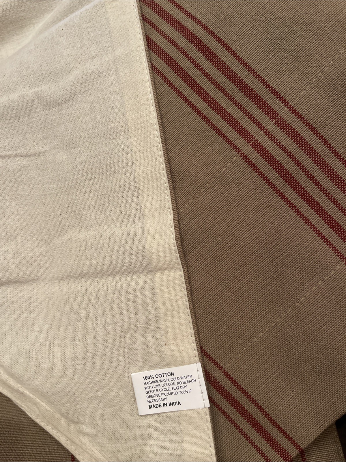 New Port Stripe Barn Red Gathered Swag By Raghu Home Collections