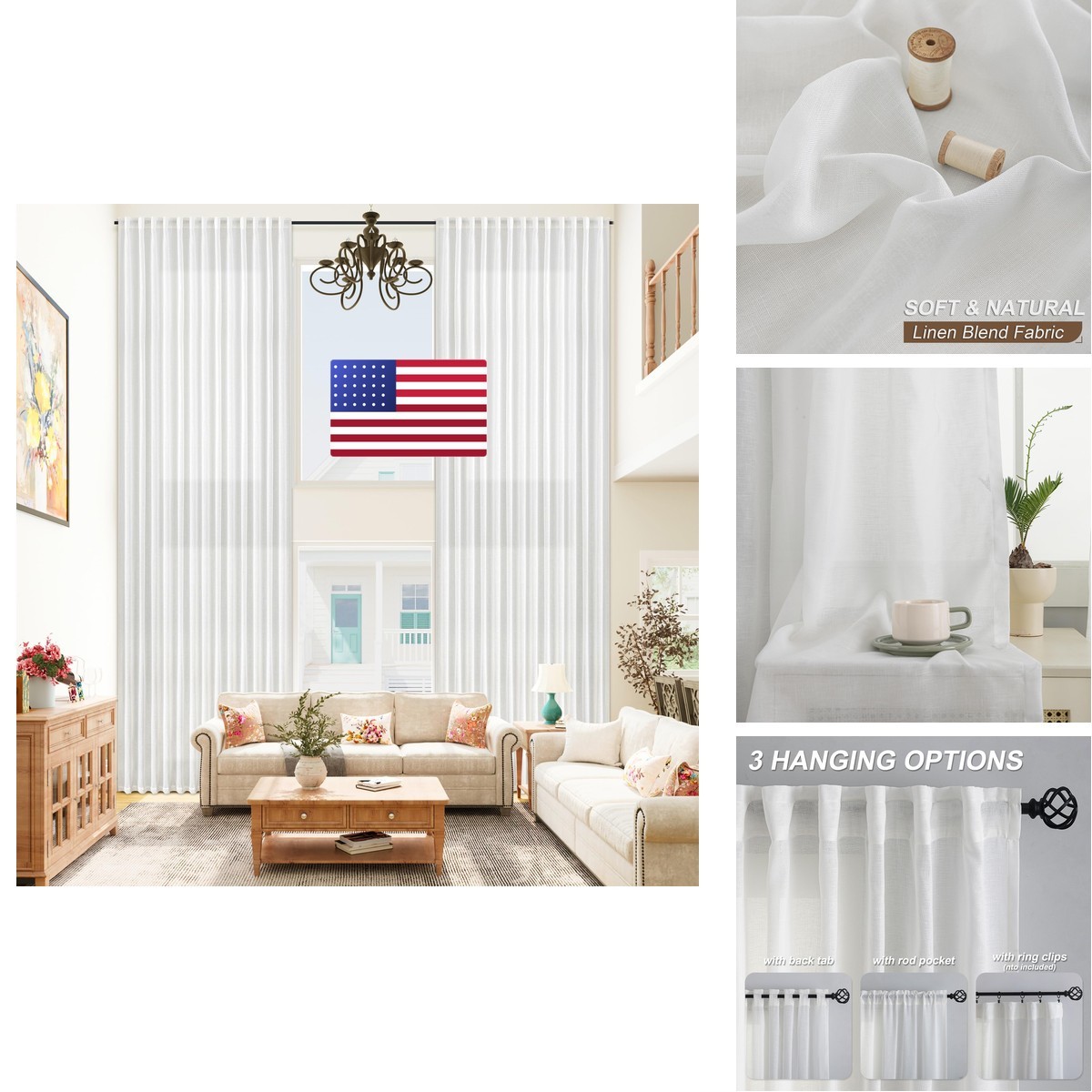 Mstexa White Linen Sheer Extra Wide Curtains 144 Inches Long 100 Inch Width