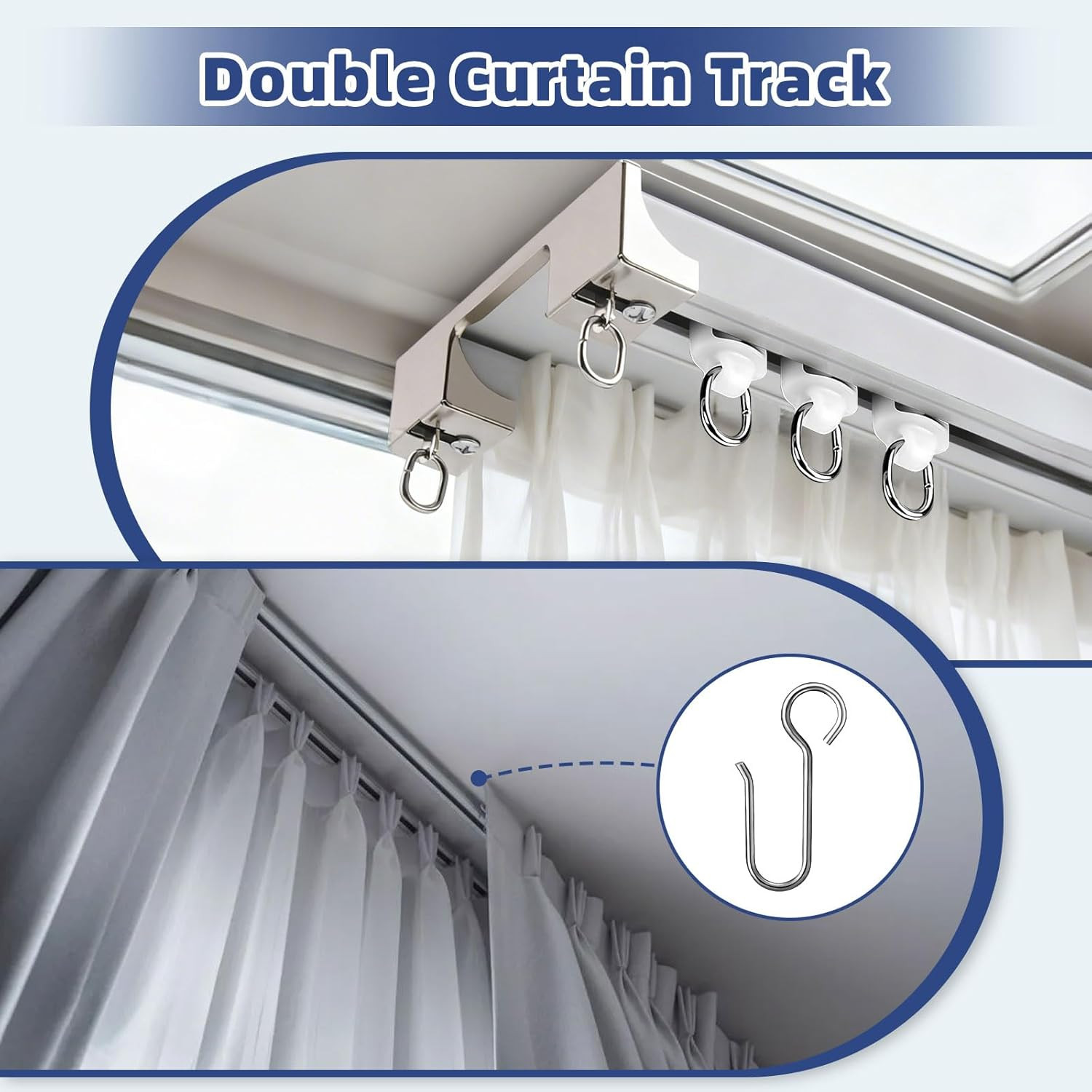 Ceiling Curtain Double Track Set 9FT Silent Heavy Duty Double Curtain Track Ceil