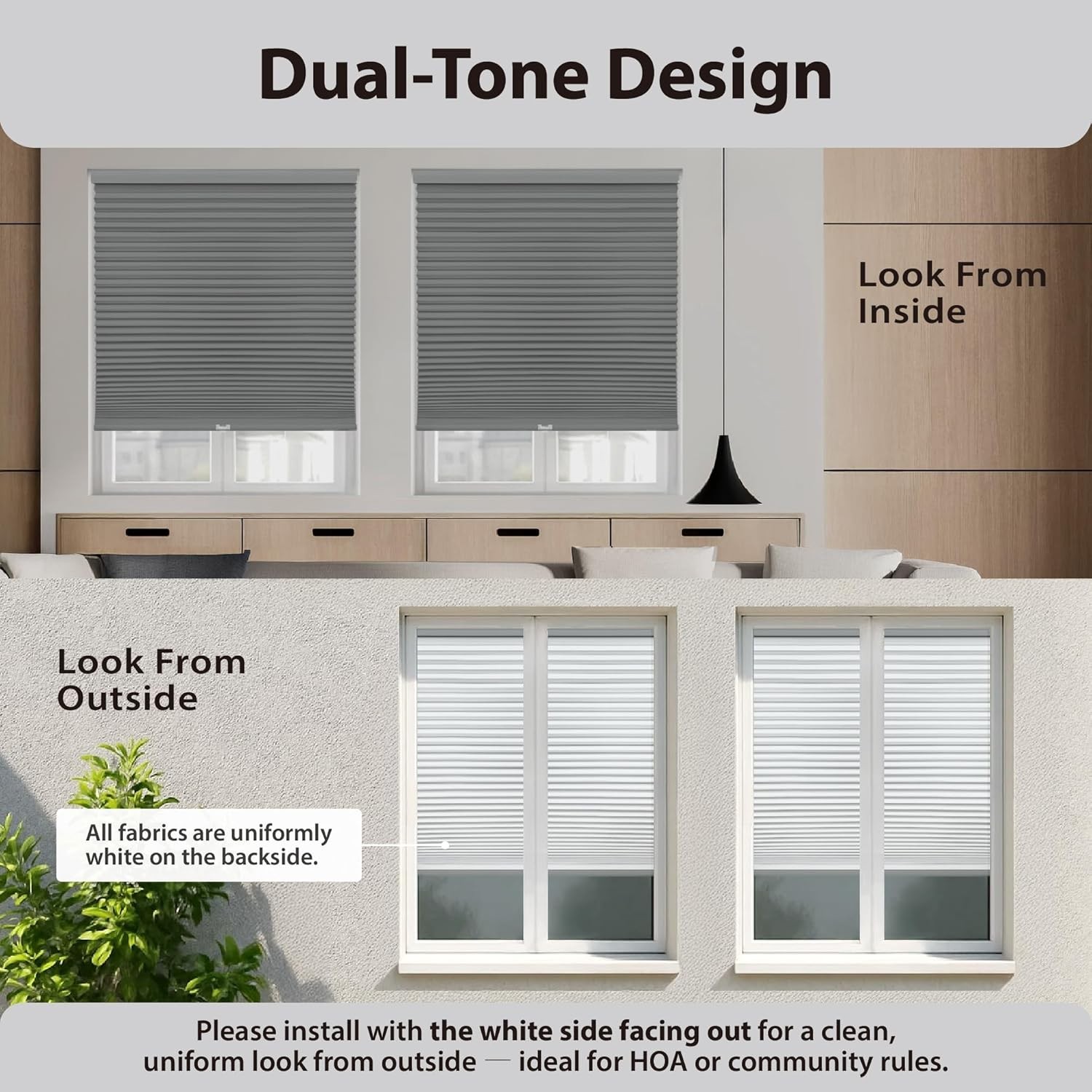 Cordless Blackout Cellular Shade – Energy-Saving, Inside/Outside Mount