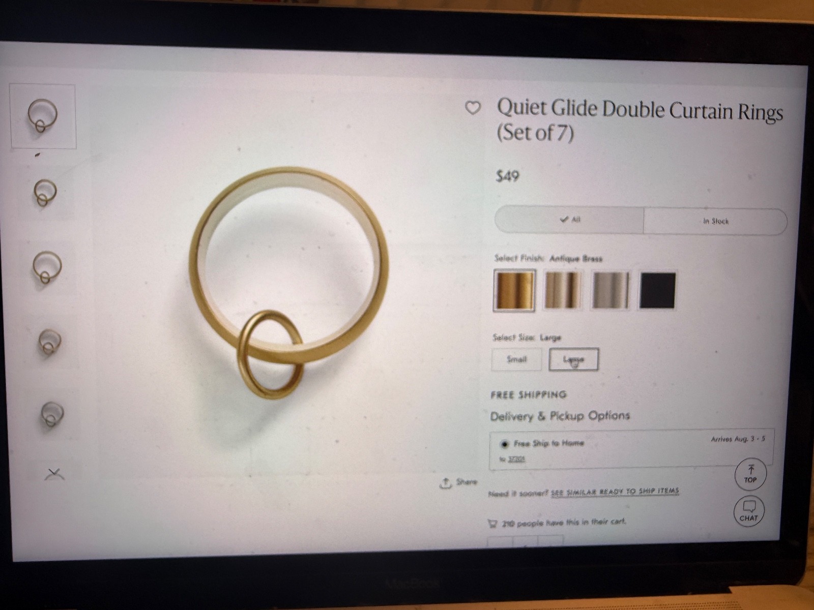 West Elm Quiet Glide Double Curtain Rings Large Antique Brass (set of 7) 2.15″
