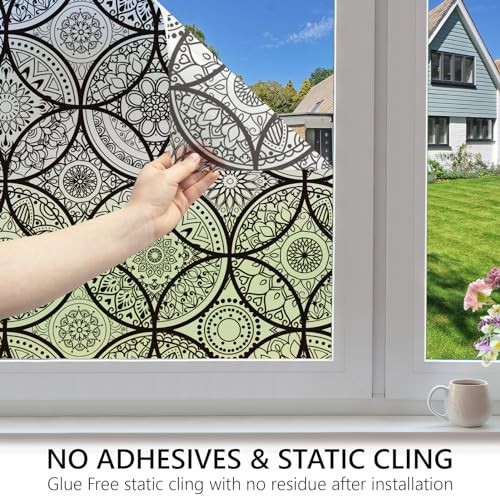 Boho Stained Glass Look Window Privacy 17.7″ x 78.7″ (with tools) Pure Black