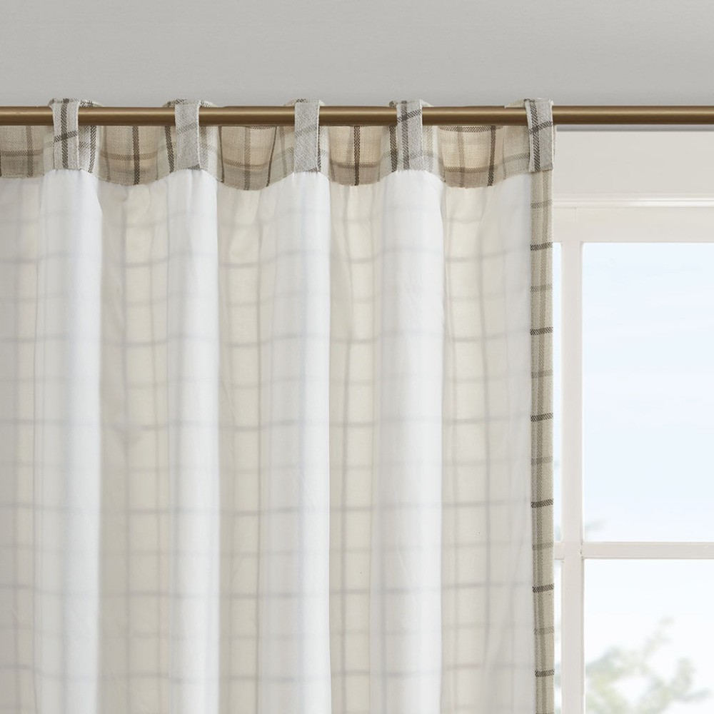 Plaid Rod Pocket and Back Tab Curtain Panel with Fleece Lining Natural 50×95″