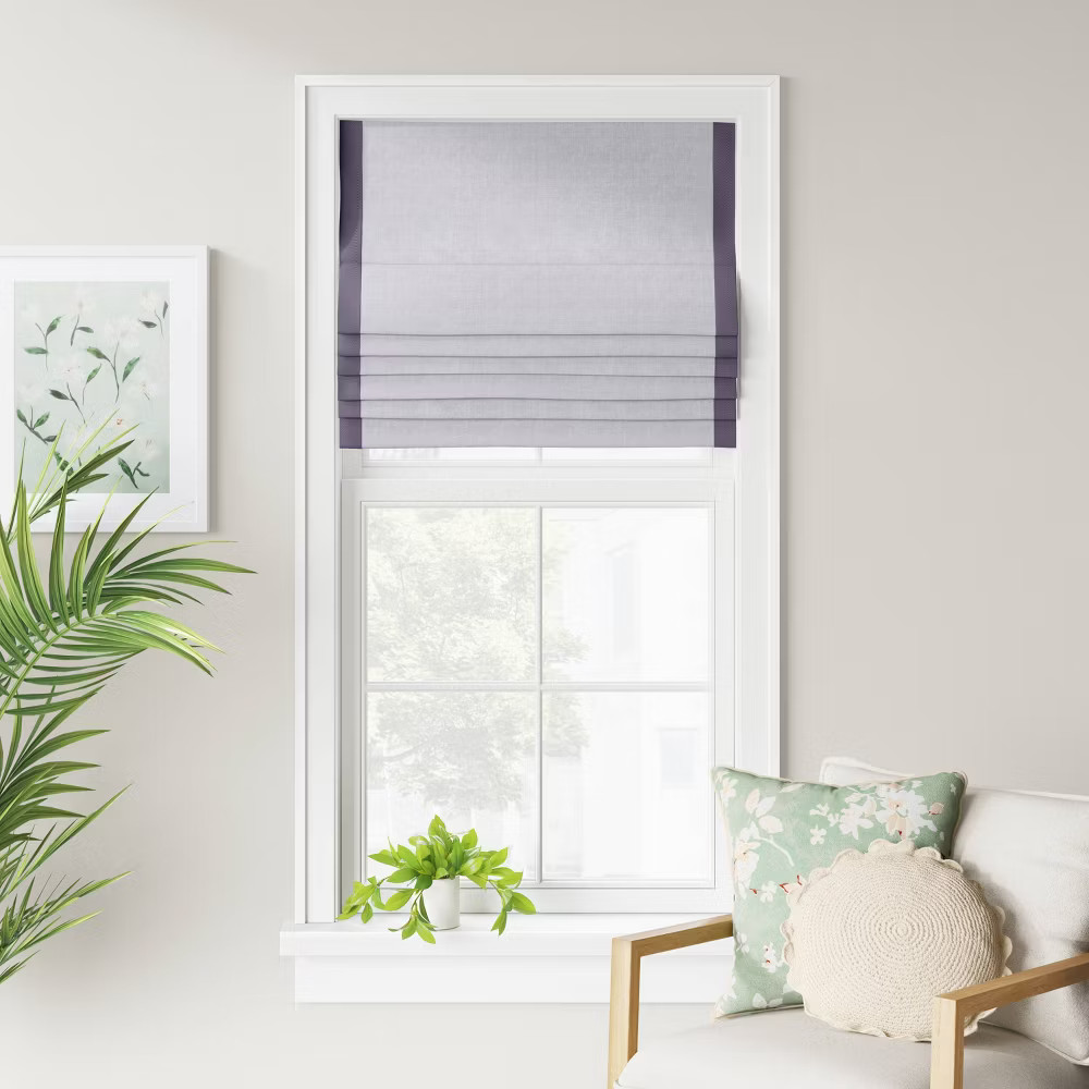 1pc 23″x64″ Light Filtering Cordless Linen Blend Roman Window Shade Gray –