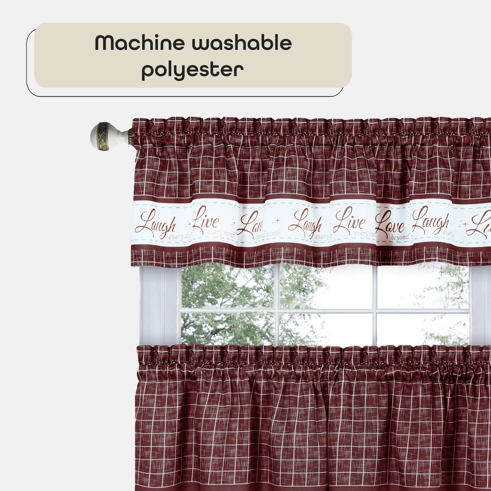 ACHIM Tier and Valance Window Curtain Set – 24″W x 58″L (Pack of 1), Burgundy