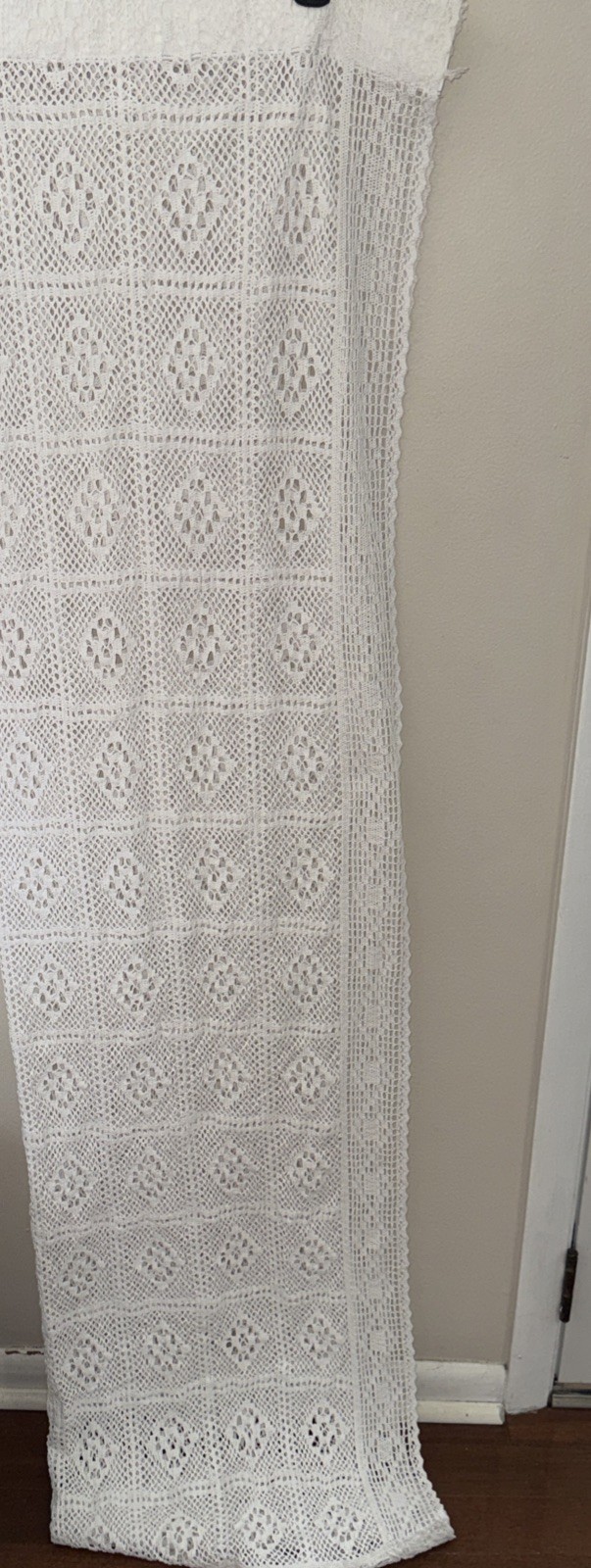 Set Of 2 Crochet Open Lace Cotton Curtains Drapes Unlined 26”x 72” L White