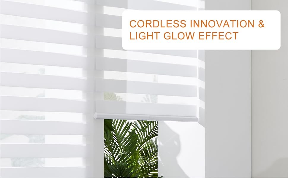 Cordless Zebra Blinds for Windows (70″ W X 47″ H, White) Free-Stop Windows