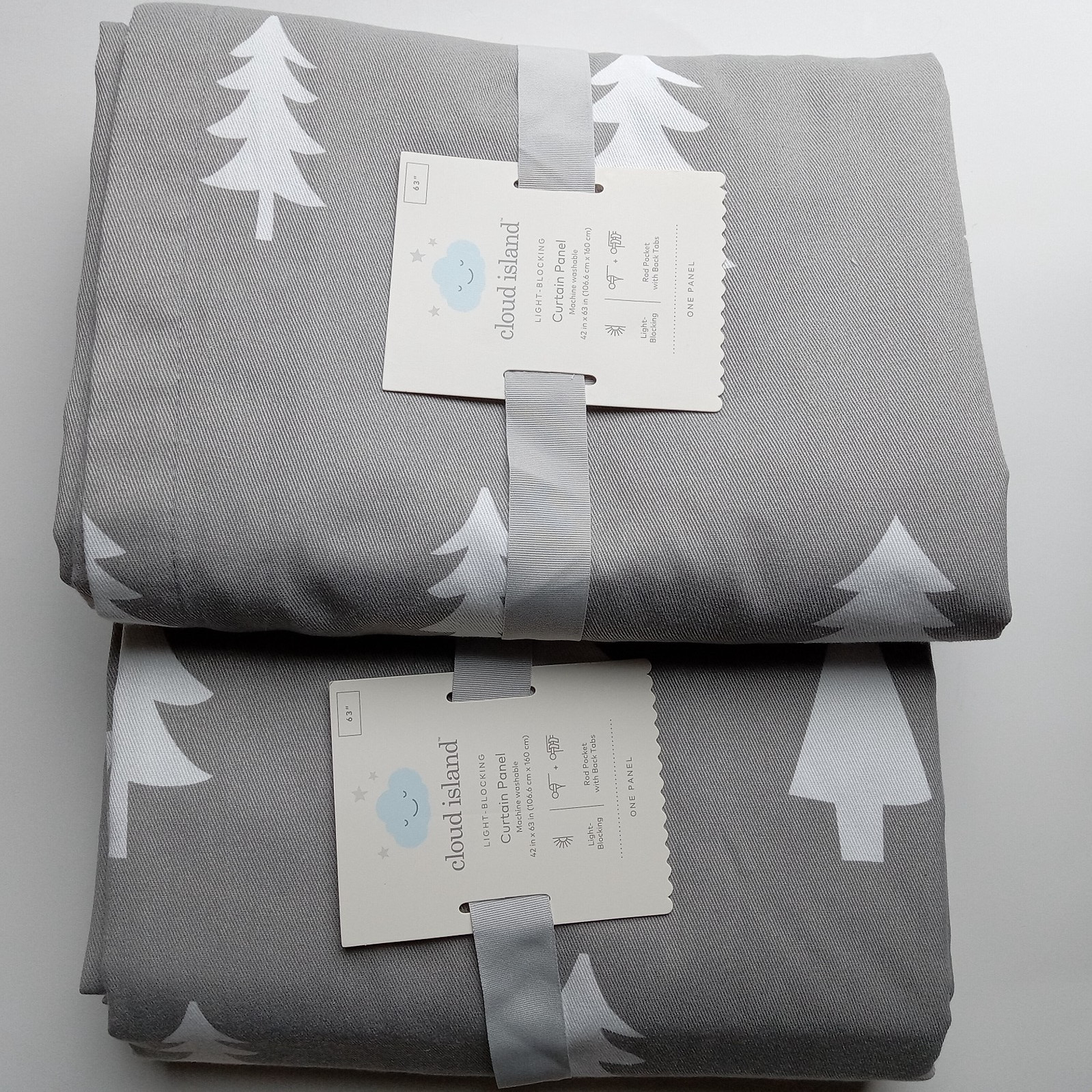 Curtains-Blackout- TWO PANELS, Cloud Island, 42”x63” Gray w/Trees FAST SHIPPING!