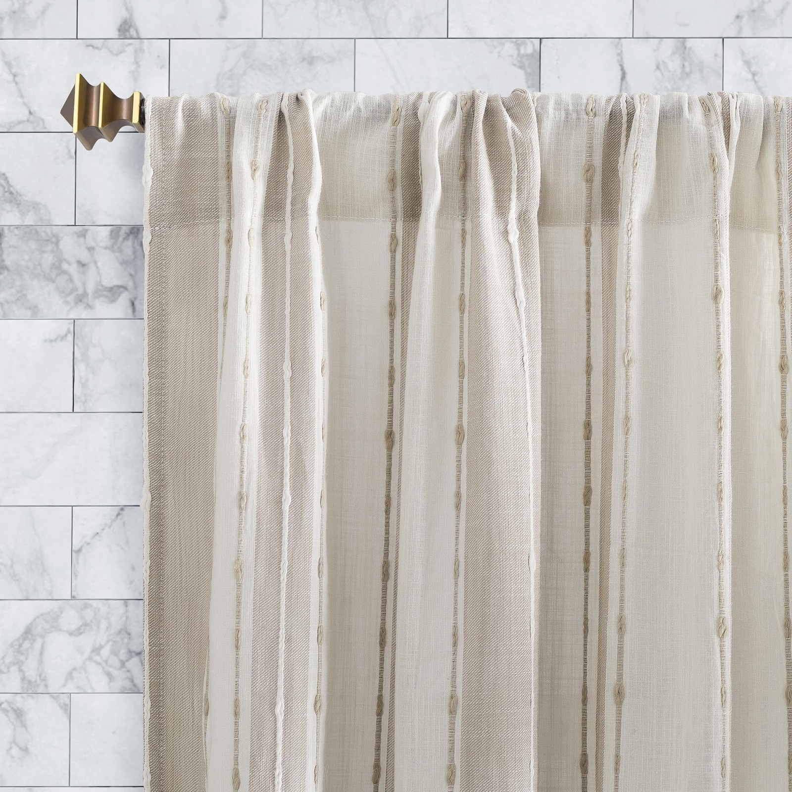 Archaeo Slub Texture Stripe Cotton Cafe Curtain Pair, 52″ x 45″, Linen/White