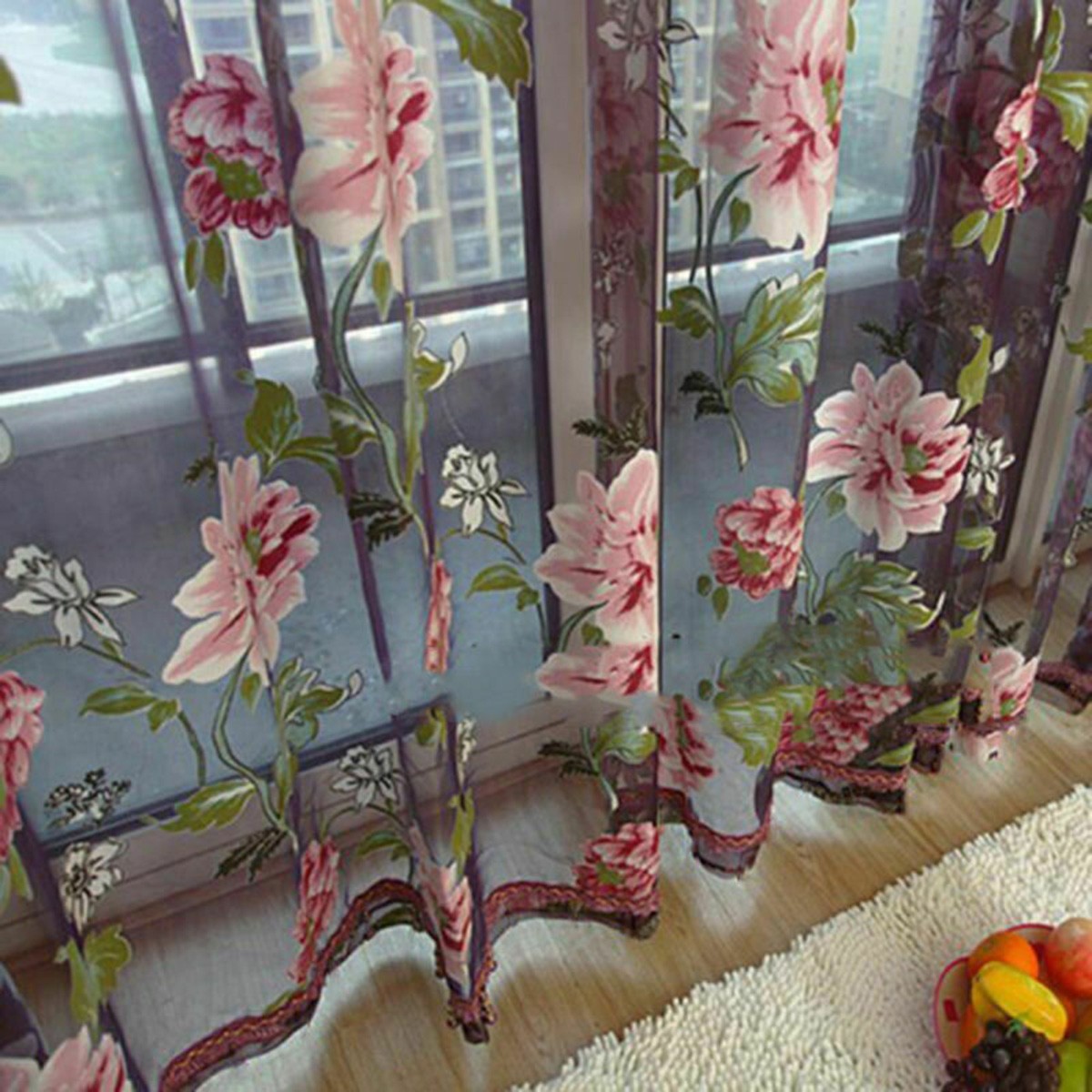 1*2.5m Floral Tulle Door Casement Curtain Drape Panel Sheer Scarf Valances