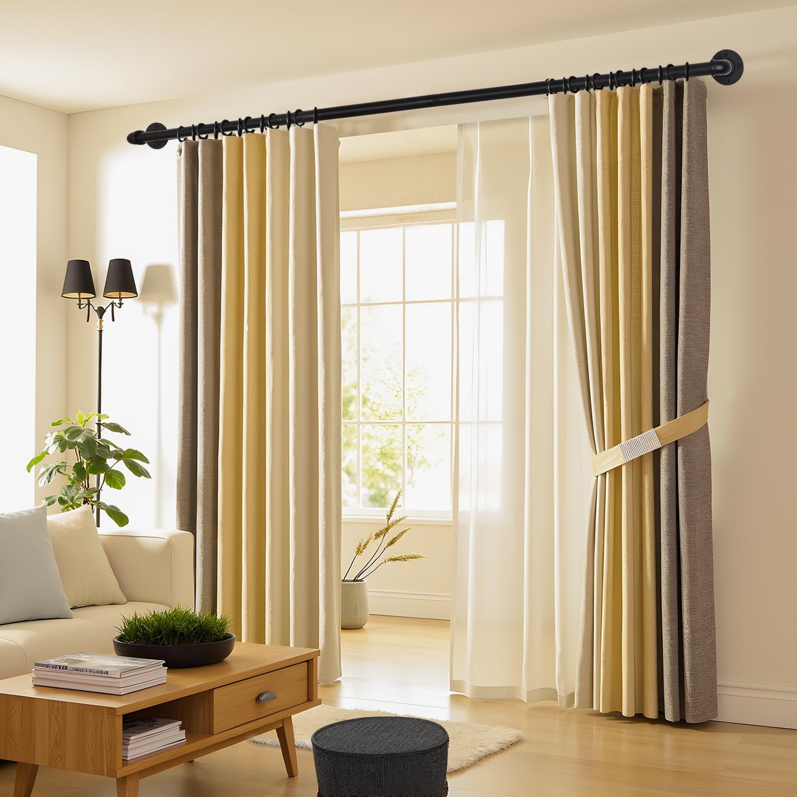 Heavy Duty Industrial Wrap Around Curtain Rod 120-240 Inch, 1-Inch Blackout R…