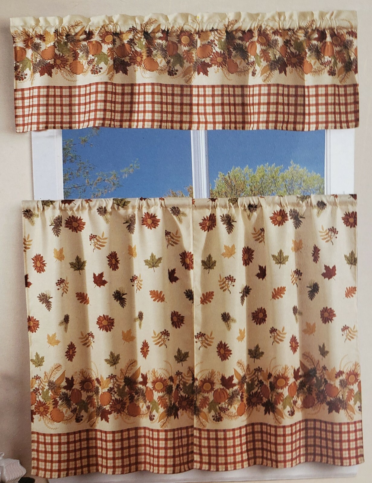 3pc Curtains Set:2 Tiers(27″x36″) &Valance(54″x15″) ELEGANT AUTUMN, FALL,Sunrise