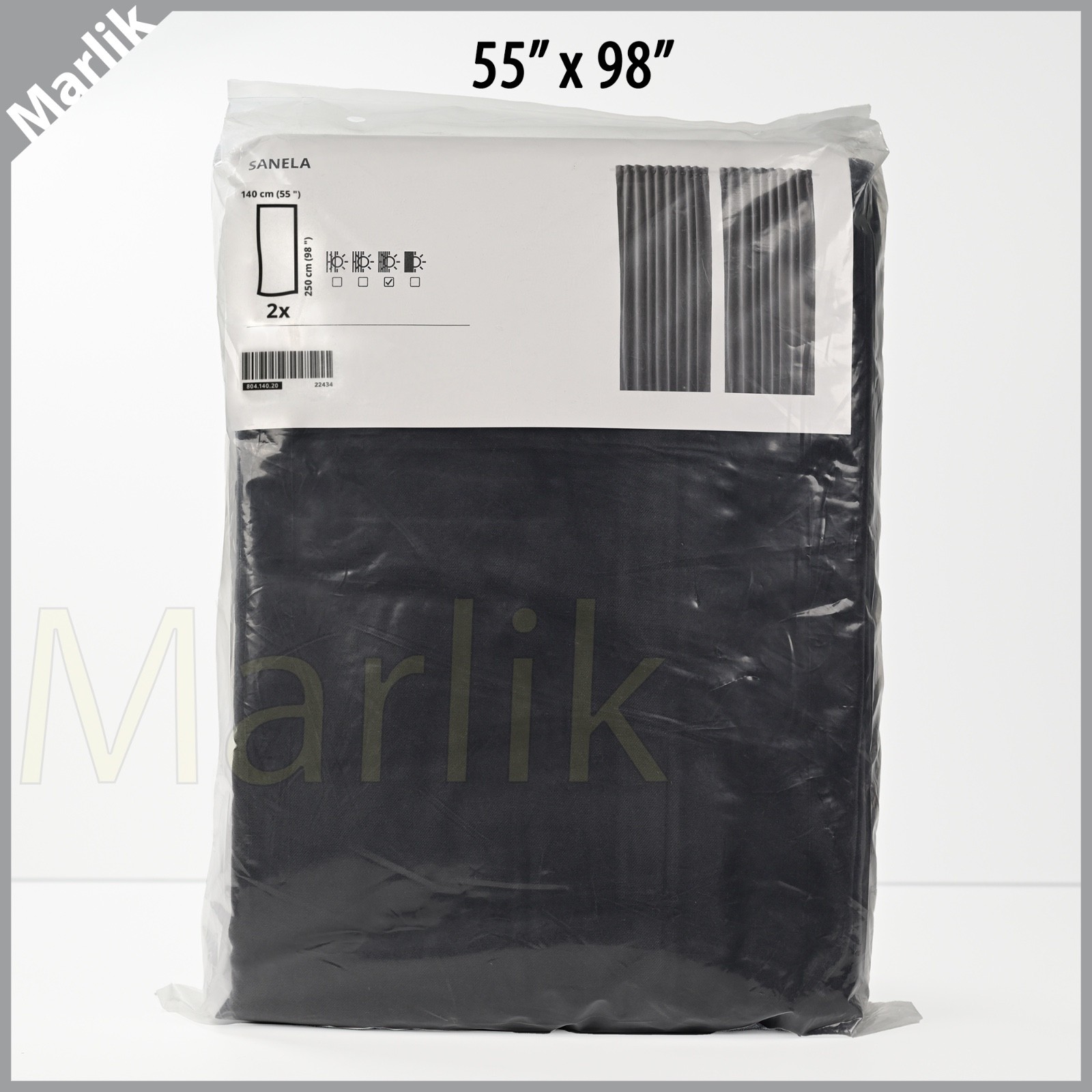 Ikea Sanela Darkening Curtains, 55×98″, Dark Gray, 100% Cotton 804.140.20, NEW