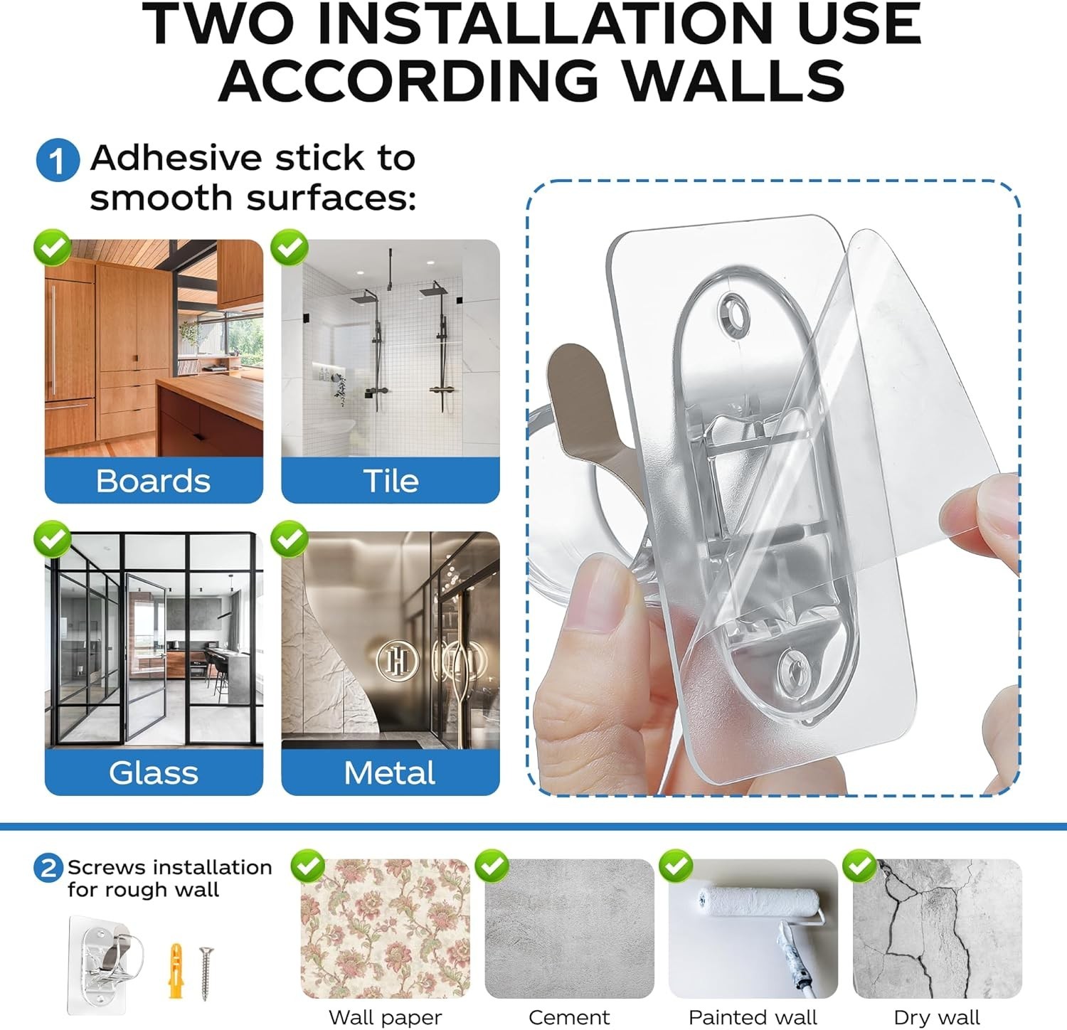 No Drill Curtain Rod Brackets 8 Pack Heavy Duty Self Adhesive Hooks for 0.5 t…