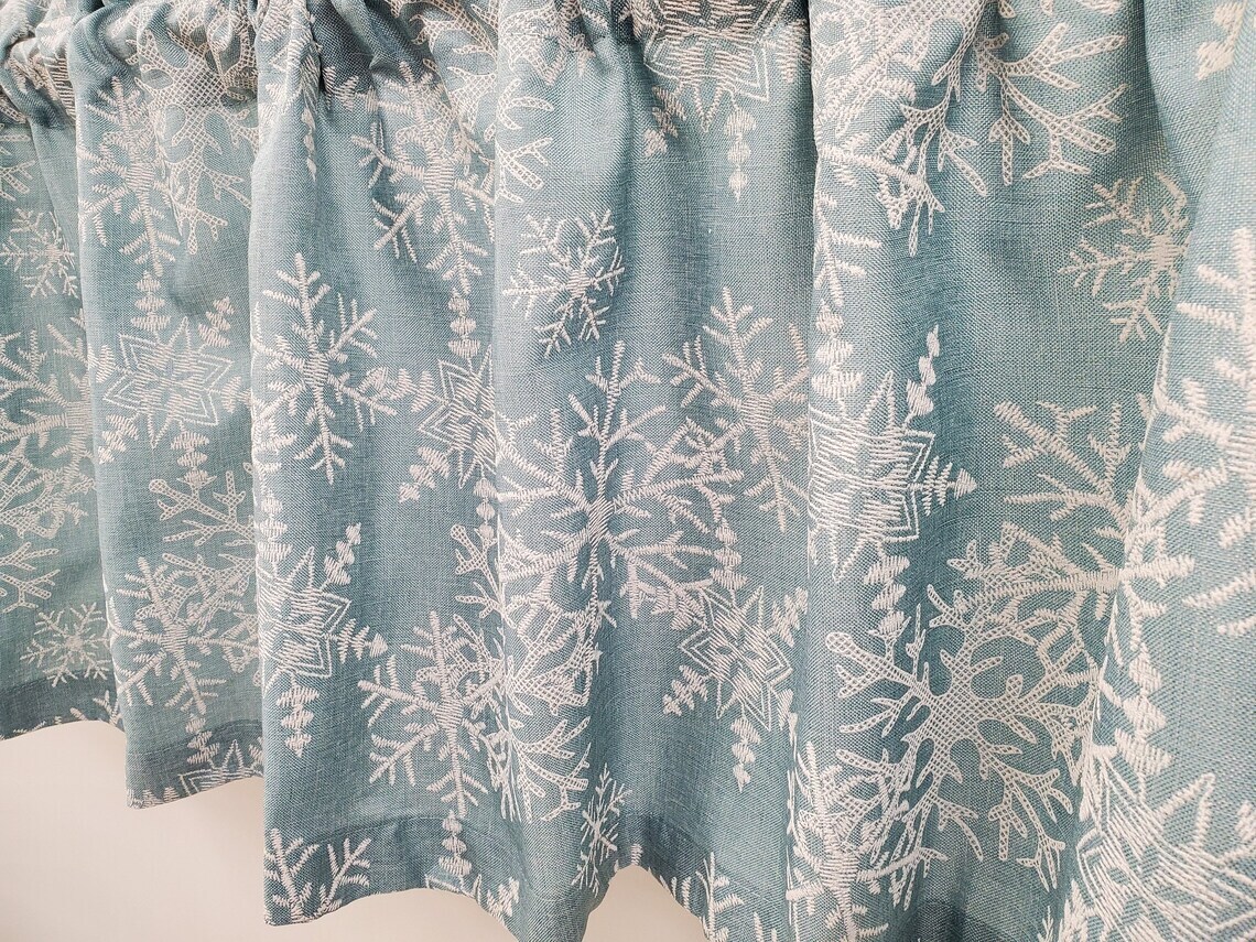 Ice Palace Blue Puffed Snowflake Design Cafe Curtain Tiers or Valance Winter