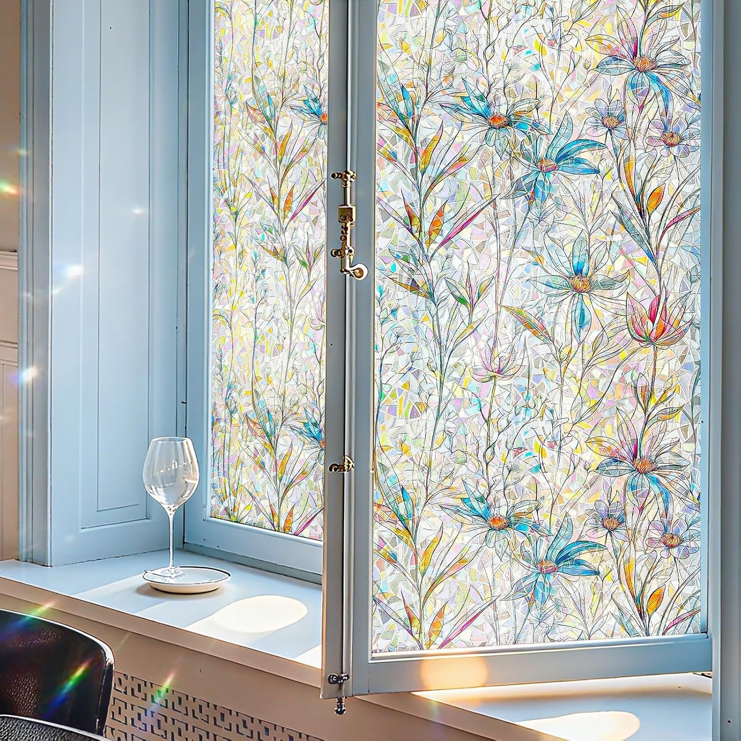 Window Privacy Film, Stained Glass Decorative Static Cling, Removable Laser S…