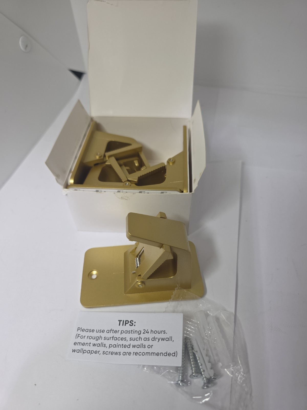 Universal Curtain Rod Holders, Golden, No Drill Brackets, Self Adhesive… E