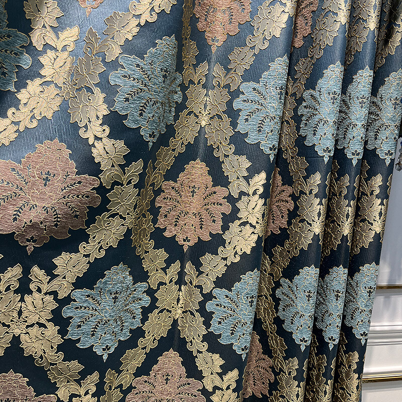 European luxury blue cloth cloth thick window weave curtain valance tulle M1556