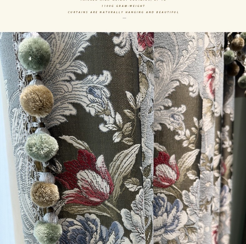 European Luxury chenille jacquard grey thick cloth curtain valance drape C2139