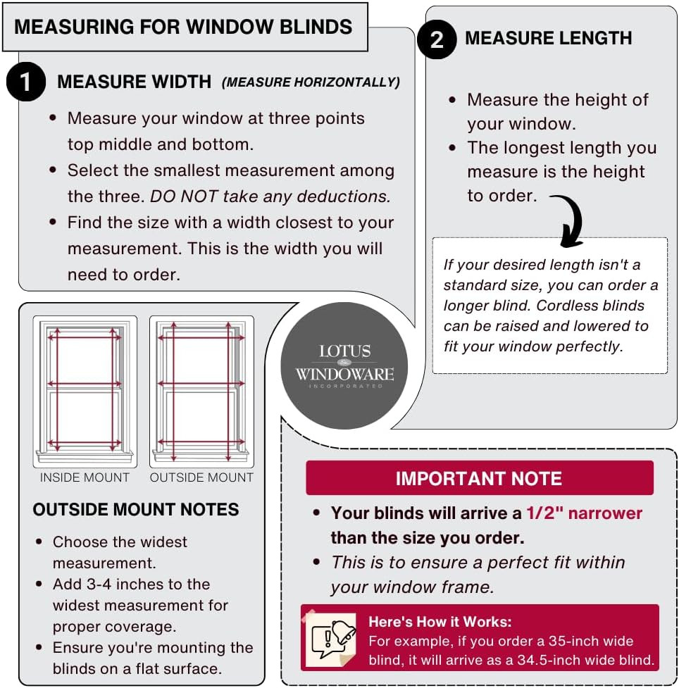 Cordless Mini Blind, 1″ Vinyl Slats, 22″ Wide X 36″ Long – White, Window Blinds