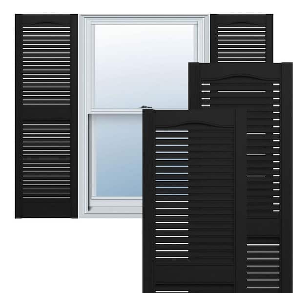 Builders Edge 14.5 in. x 31 in. Louvered Vinyl Exterior Shutters Pair in Black