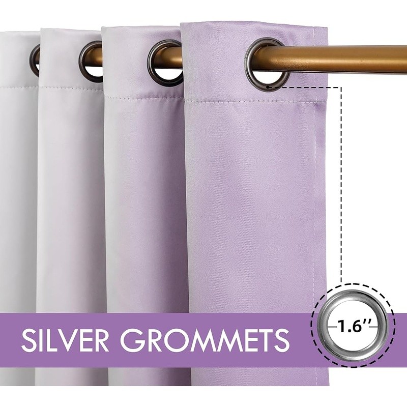 100% Blackout Ombre Curtains Set Thermal Insulated Noise Reducing Grommet Panels