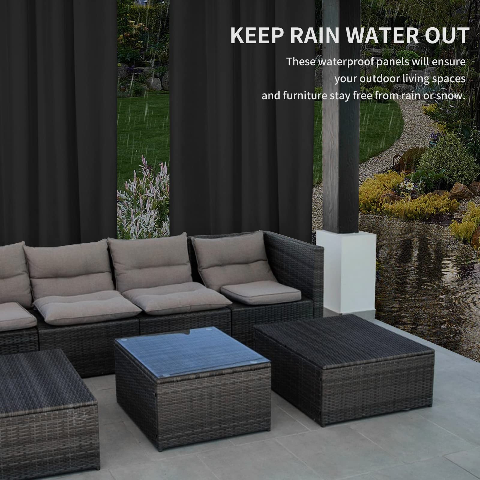 100% Waterproof Outdoor Curtains Windproof Weatherproof Porch Curtains, Premi…