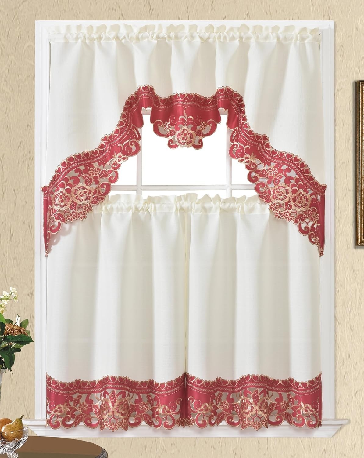 Arch Rosarium 36″L x 50″W 3-Piece Kitchen Curtain Tier Set