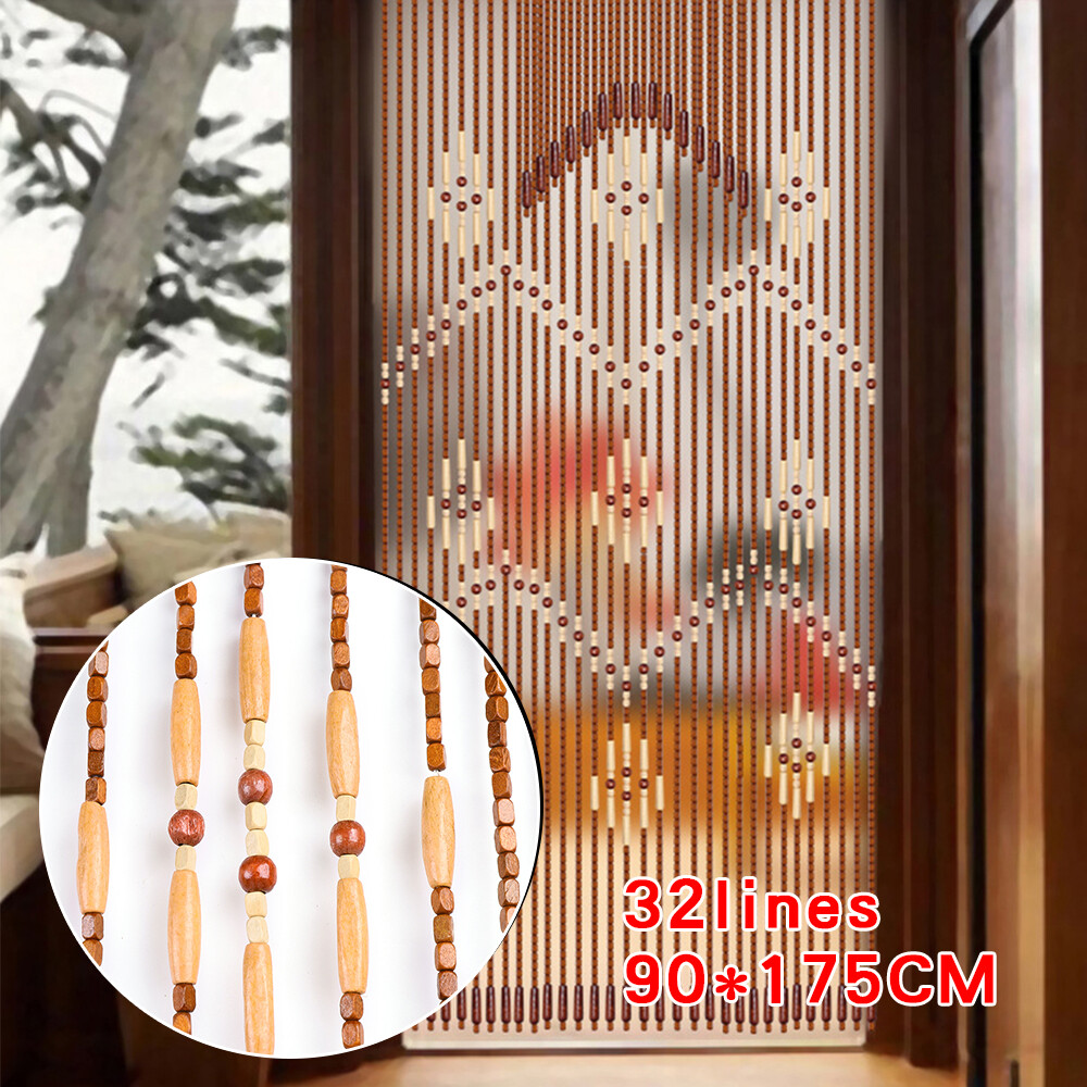 Boho Wooden Beaded Curtain Handmade Room Divider Curtain porch Hanging Decor