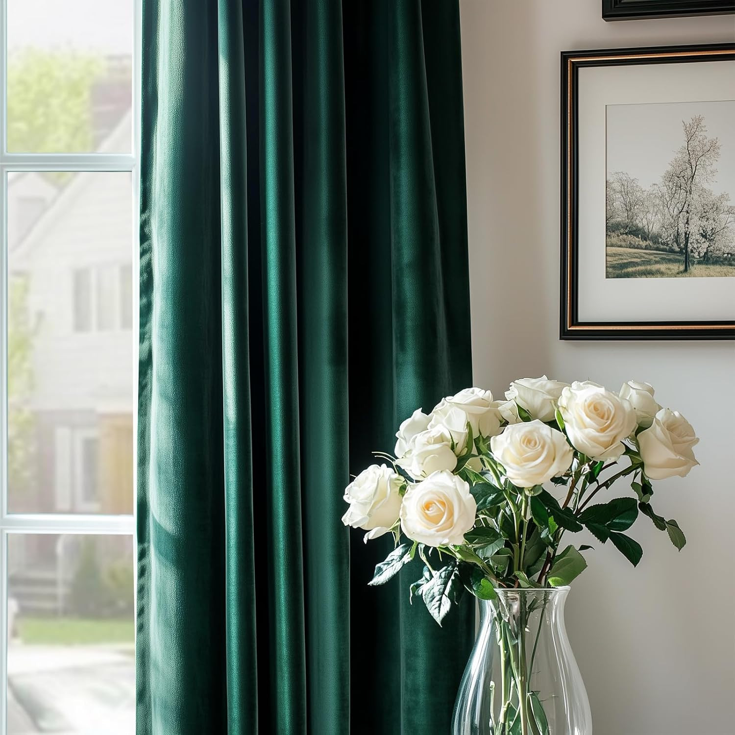 Emerald Green Velvet Room Darkening Curtains 84″ – 2 Panels for Home Decor