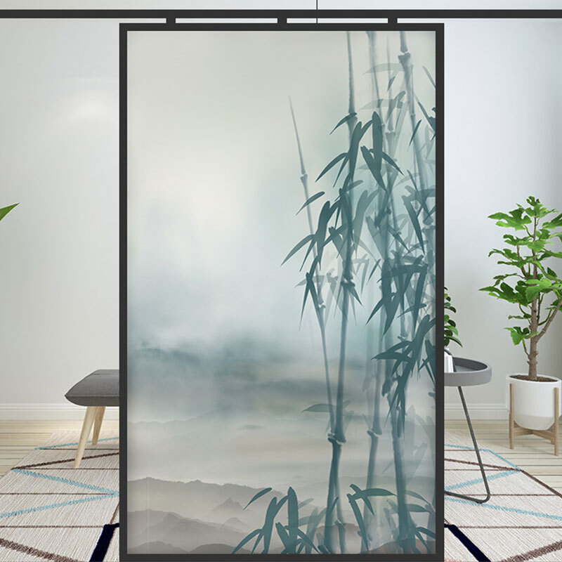 Bamboo Stained Glass Films Windows Film Static Cling Decor Chinese Style