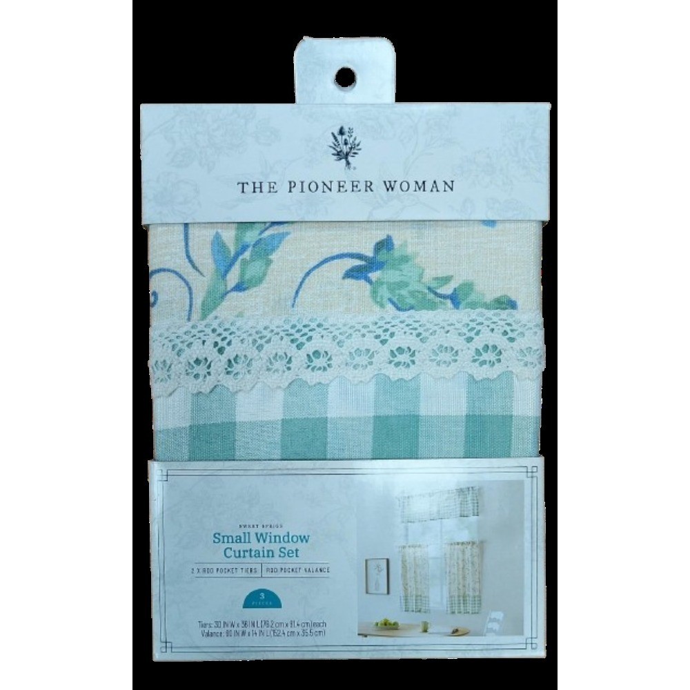 Sweet Sprigs 3 Piece Tier Set, Sage, Recycled Polyester BCI Cotton, 60″W x