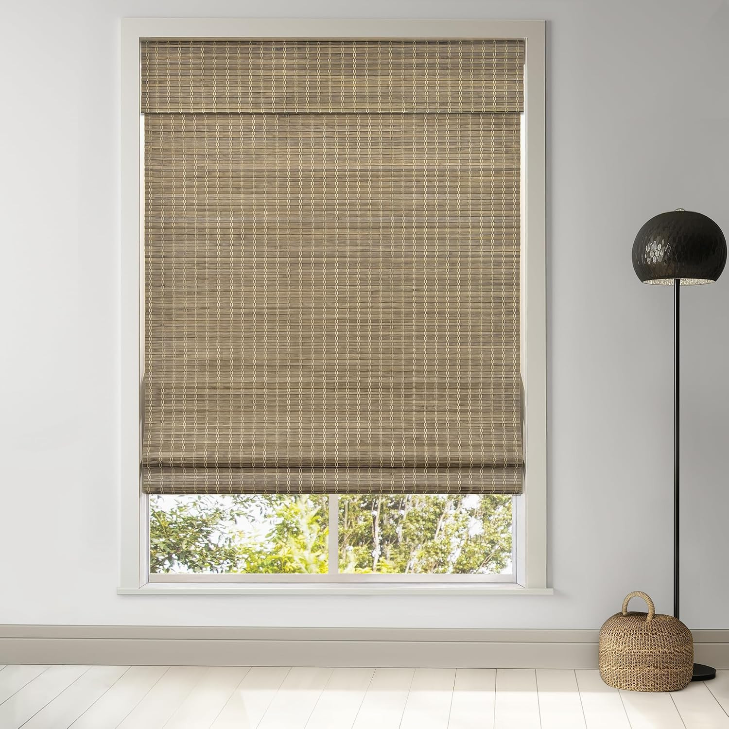 Cordless Bamboo Roman Shades, 29.5X64, Bdp-Driftwood | Privacy Blinds