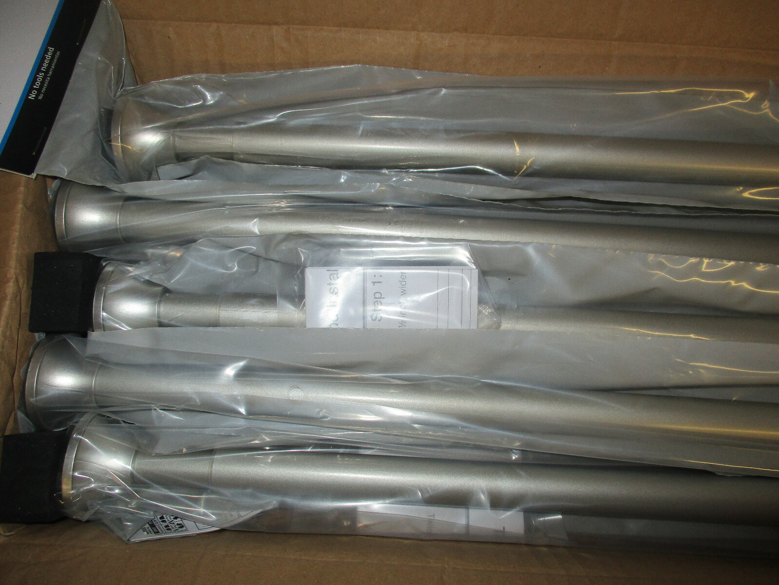 CASE OF 5 MAINSTAYS 3/4″ Spring WINDOW Curtain Tension Rods SILVER 30 to 52″ U14
