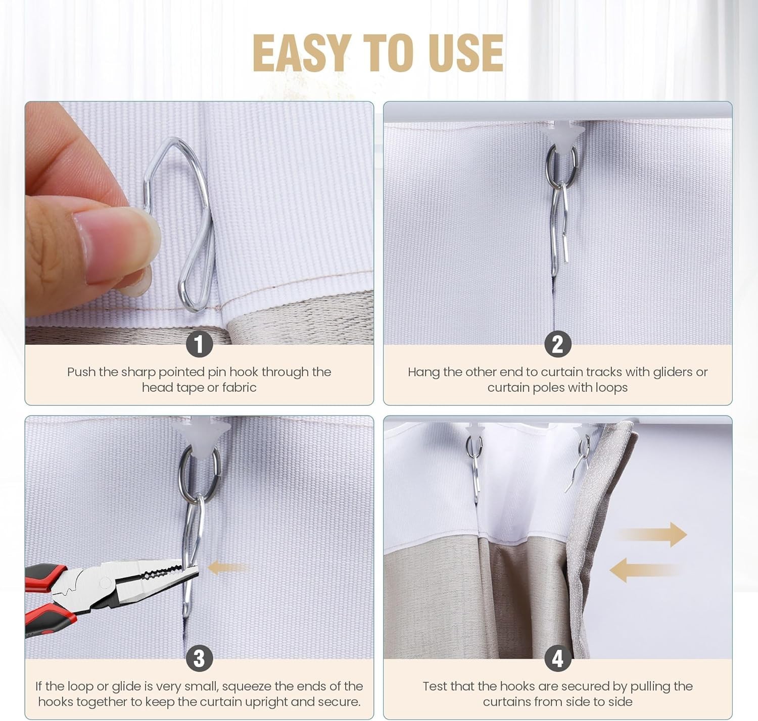 1.25IN Curtain Hooks for Drapes, 58PCS Rustproof Metal Drapery Hooks Pins fo…