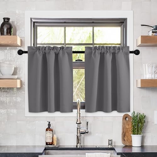 Short Kitchen Window Tiers 30 Inches Long for RV 29″W x 30″L (Pack of 2) Grey