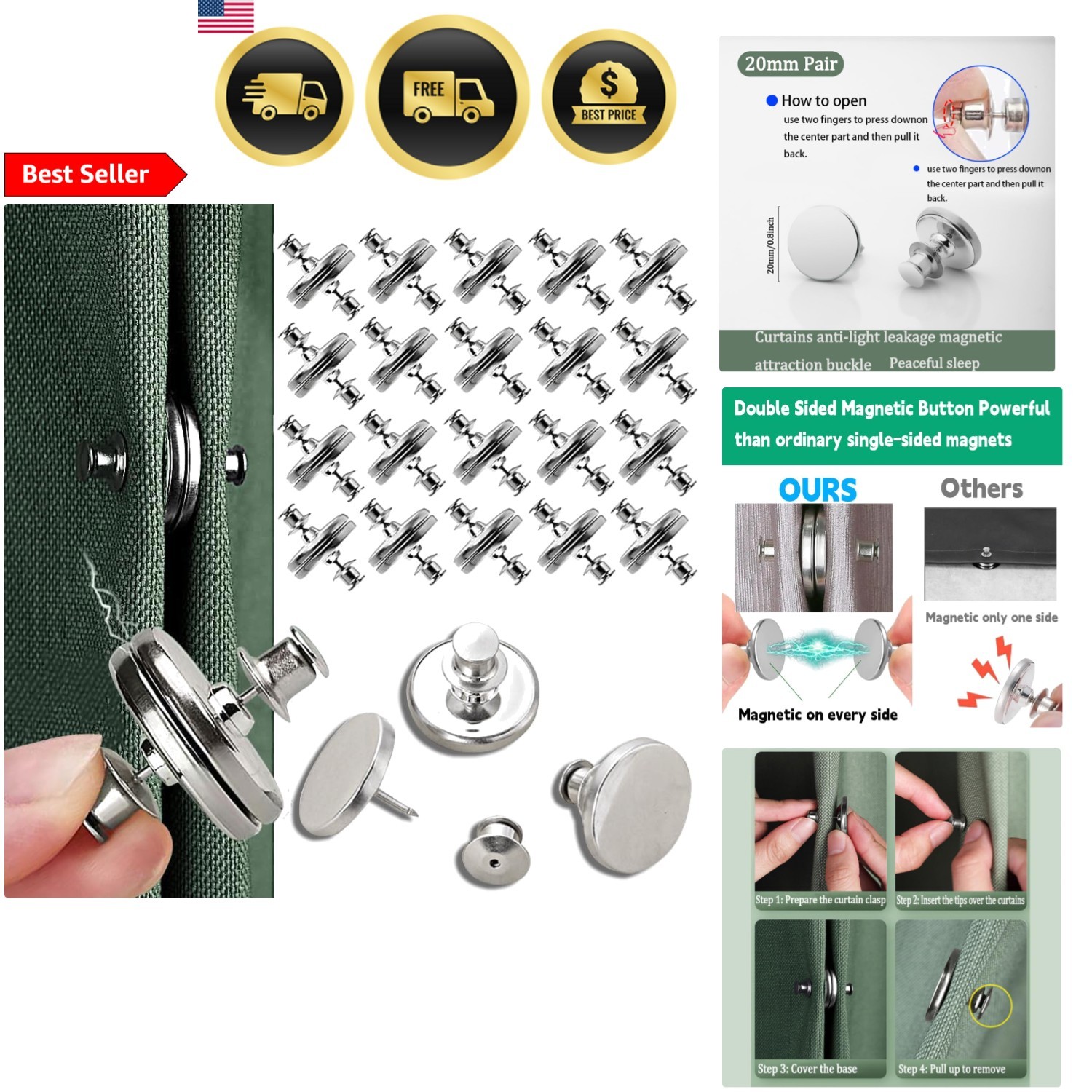 Magnetic Curtain Clips 20 Pairs Heavy Duty Suction Curtain Magnets Closure