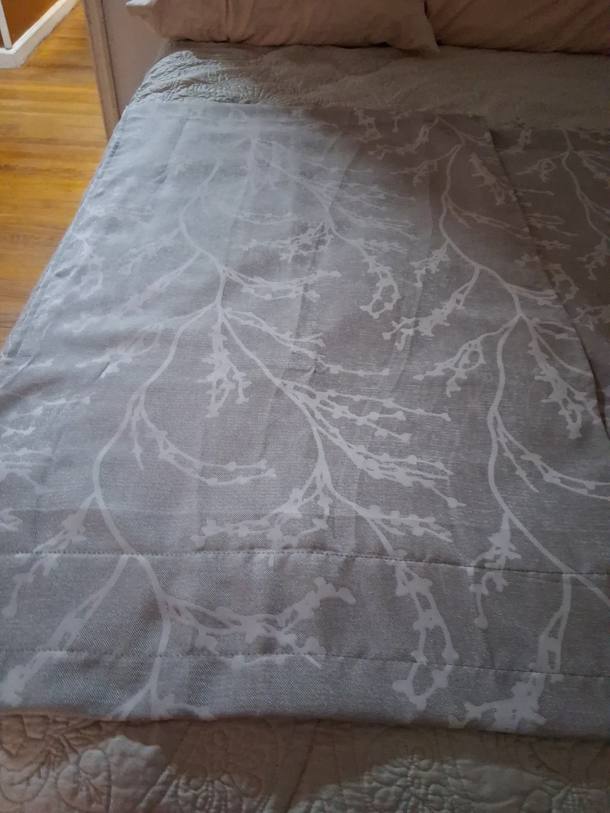 2 Panel Gray Silver Branch Design Polyester 84x 26 Inch Drapery