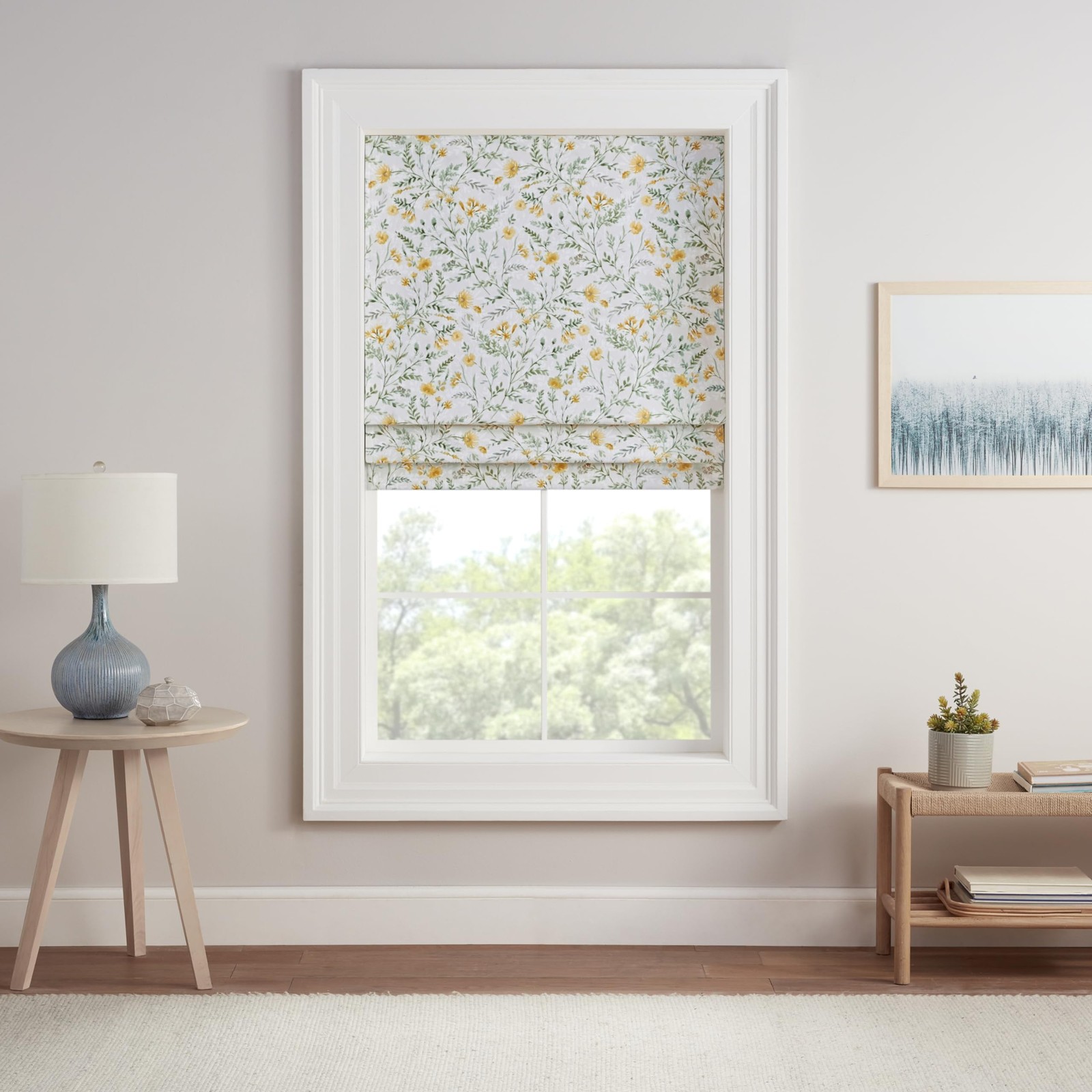 Eclipse Evangeline Botanical Roman Shade Cordless Blackout 35 in x 64 in Aloe