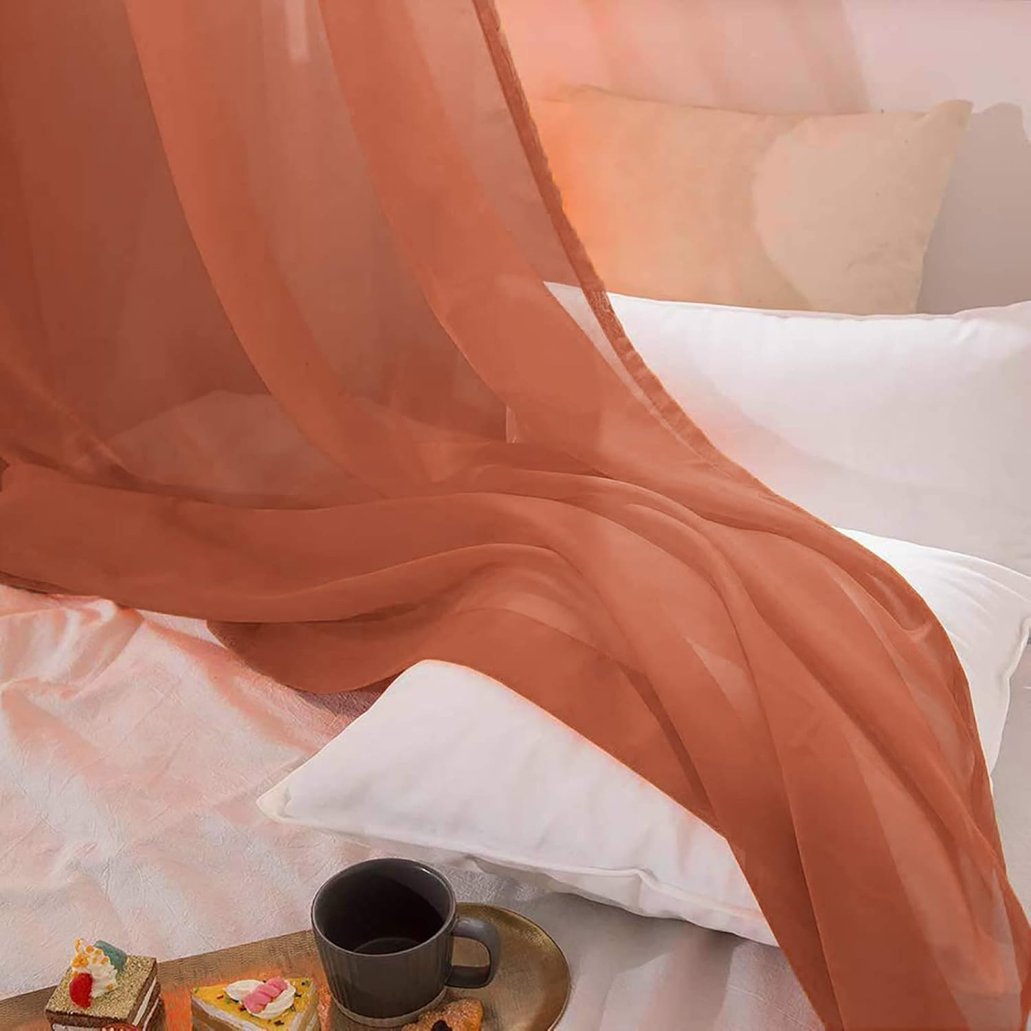 MIULEE Solid Color Sheer Curtains 63 Inches Long 2 Panels Set – Fall Terracotta