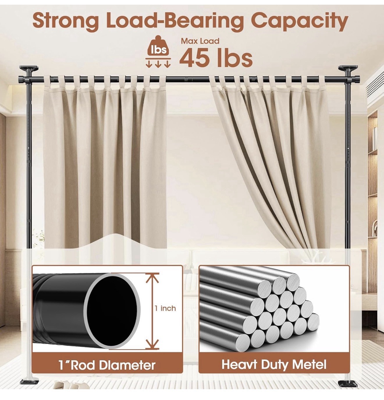 Adjustable Room Divider Curtain Rod Frame 4-10 FT Tall 28-70 In Wide Black