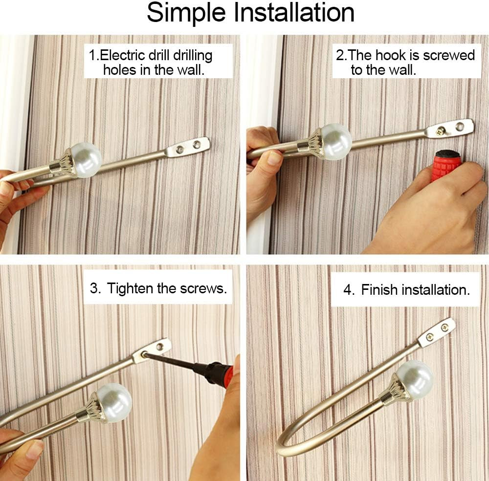 2 Pack Curtain Holdbacks Wall Mounted Curtain Tiebacks Hooks Plastic Pearl U Sha