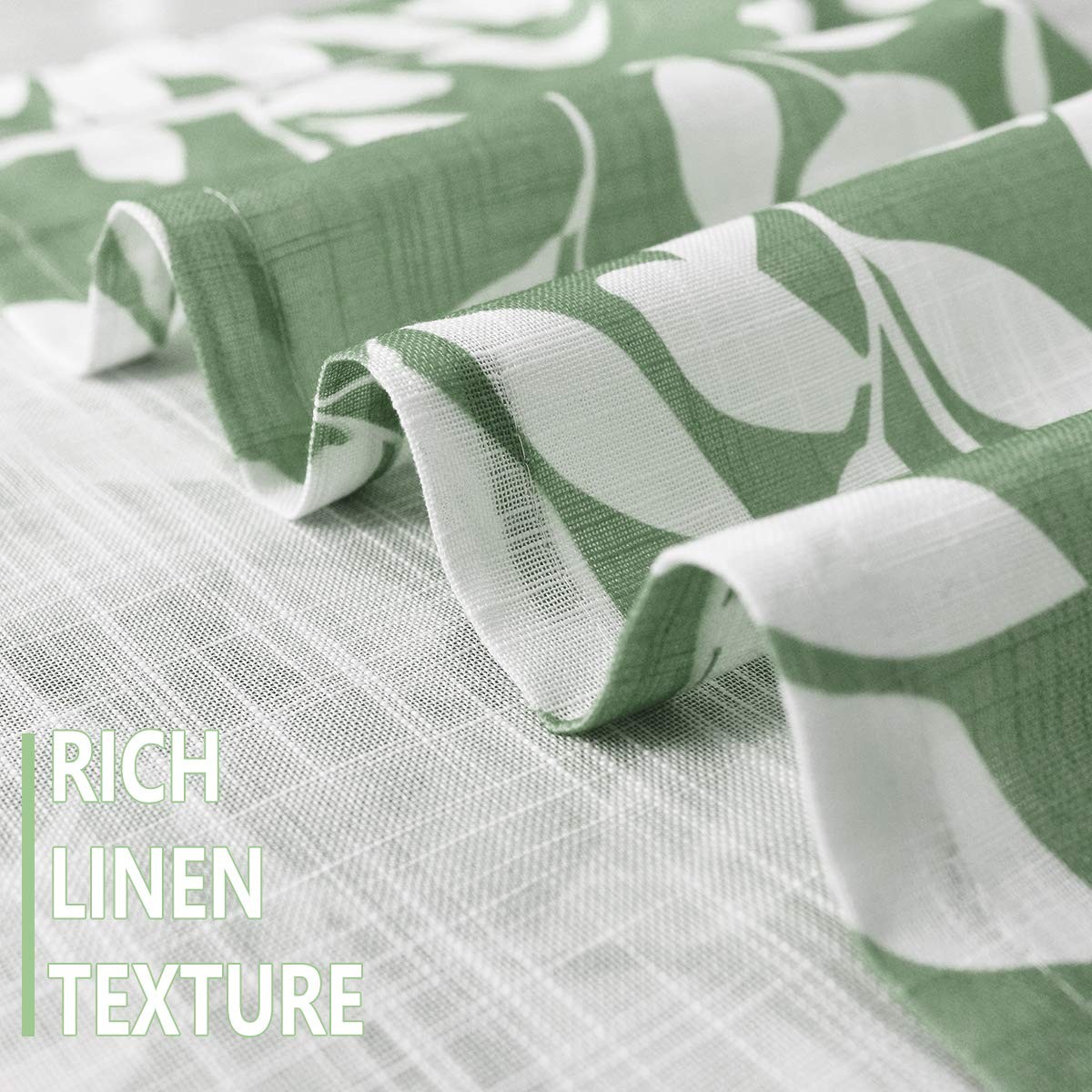 Leaf Print Valance Curtain 52″W 15″L Green White – Kitchen Window Treatment
